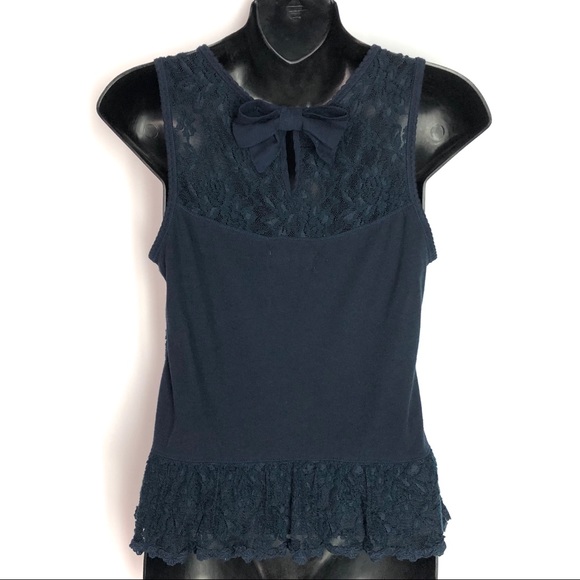Abercrombie and Fitch Navy Lace Overlay Top Small - Picture 4 of 8